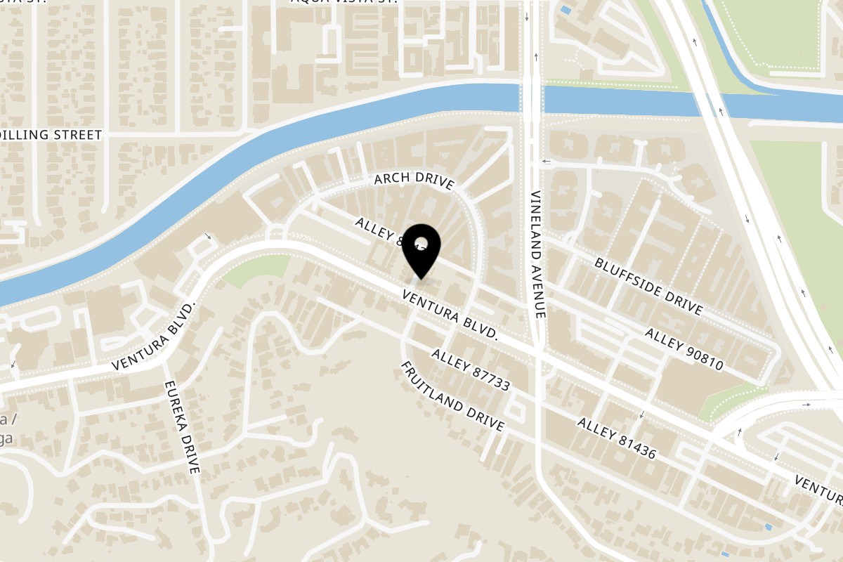 Map showing the location of Bollywood Indian Restaurant Studio City on 11101 Ventura Blvd in Studio City